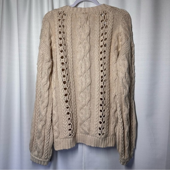 Knitz For Love And Lemons Chunky Cable Knit Sweater Bishop Sleeve S Slouchy Boho - Picture 8 of 12